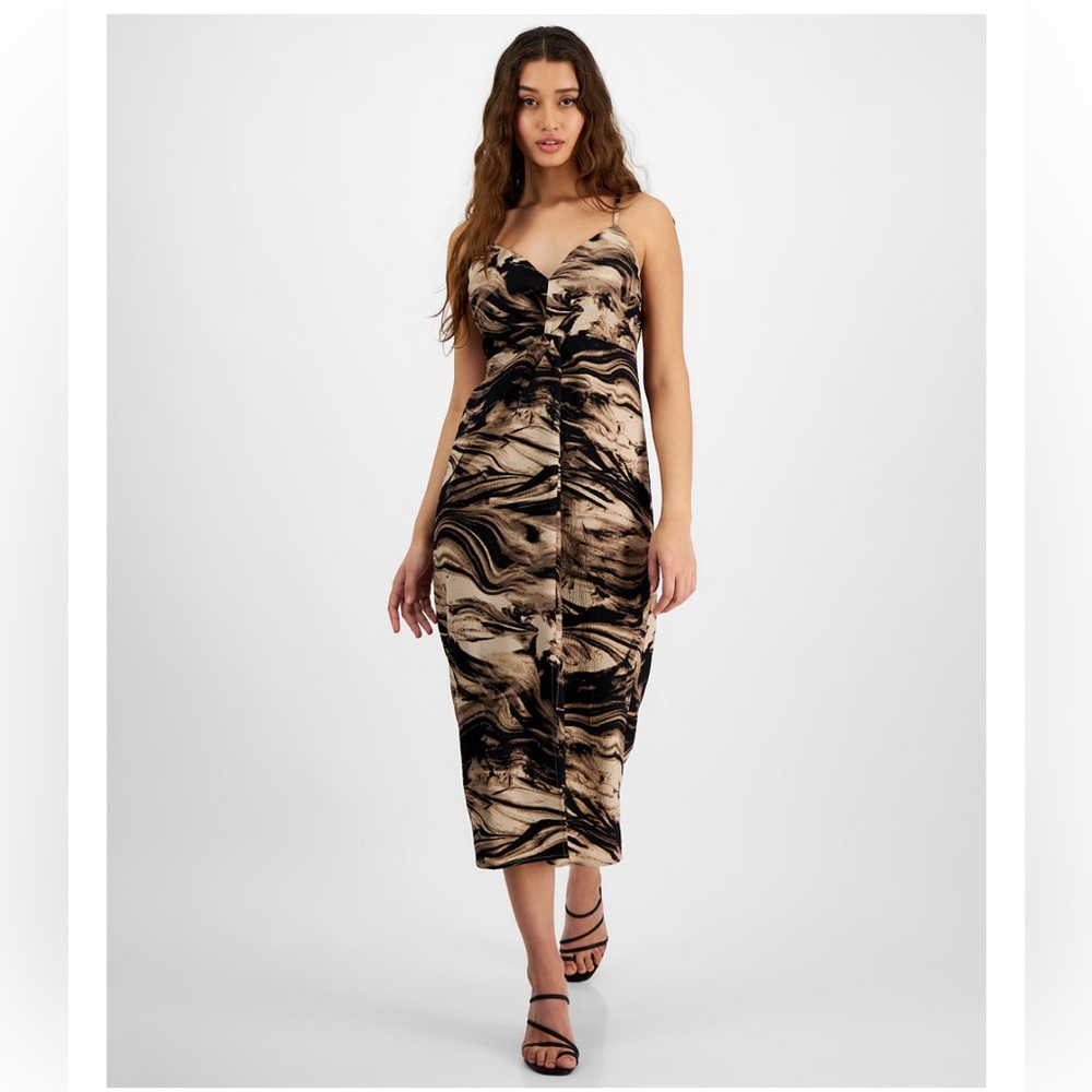 NWT Bar Ill Sleeveless Twist-Front Midi Dress - Kelly Marble